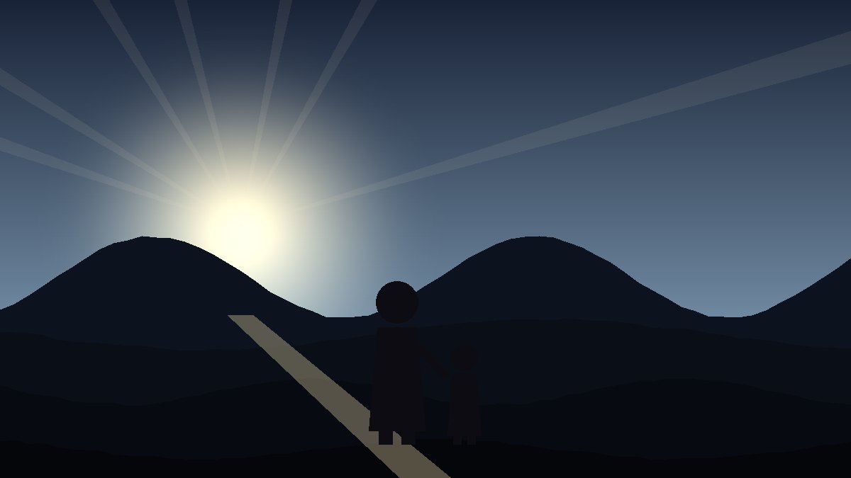 Illustration of a parent and child walking a sunlit path together toward a sunrise, representing family spiritual practices